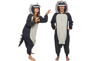 Funziez! Adult Onesie Halloween Costume Animal Dinosaur Shark Unisex Plush One Piece Cosplay Suit for Adults, Men and Women