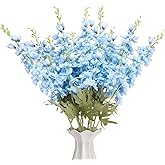 Ovveroche 10 Pcs Delphinium Artificial Flowers for Decoration, 33.86 Inch Long Stem Larkspur Fake Flowers Light Blue Faux Silk Bouquets for Tall Vase Wedding Home Decor Floral Arrangements(Light blue)
