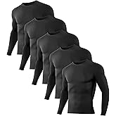 Dalavch 1/5 Pack Men’s Compression Shirts Long Sleeve Athletic Workout Rash Guard Gym Active Sports Undershirt Base Layer Top