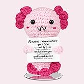 IrisCargo Handmade Mini Positive Crochet Animal Axolotl with Positive Card Knitted Emotional Plush Decor for Women Girls Boy Teens Friends Teenage Daughter Mom Dad Birthday Easter Valentines Christmas