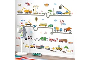 decalmile Car Road Wall Stickers Transports Vehicles Construction Truck Wall Decals Baby Nursery Kids Bedroom Playroom Wall D