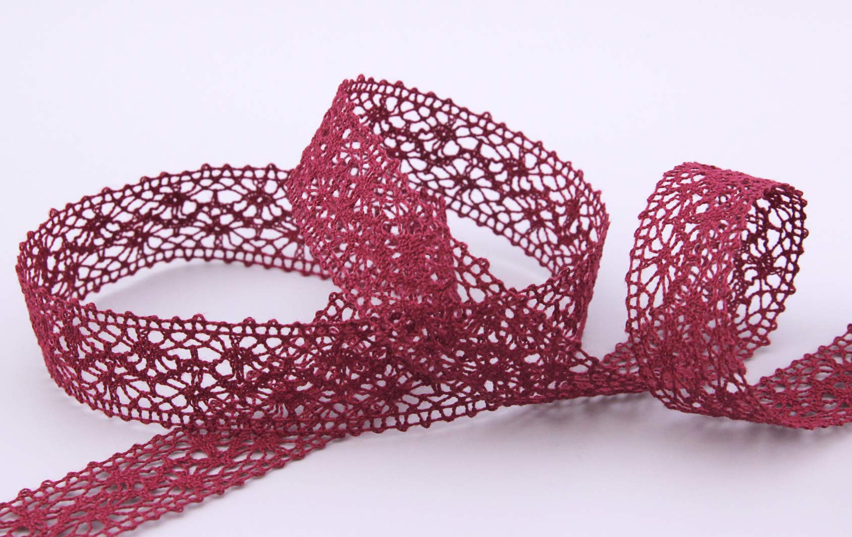 finemark Emma Bordeaux Lace Ribbon 15 m x 25 mm Sold by The Metre Lace Crochet Ribbon Cotton Blend Natural Look Decorative Ribbon Crochet Lace Trim
