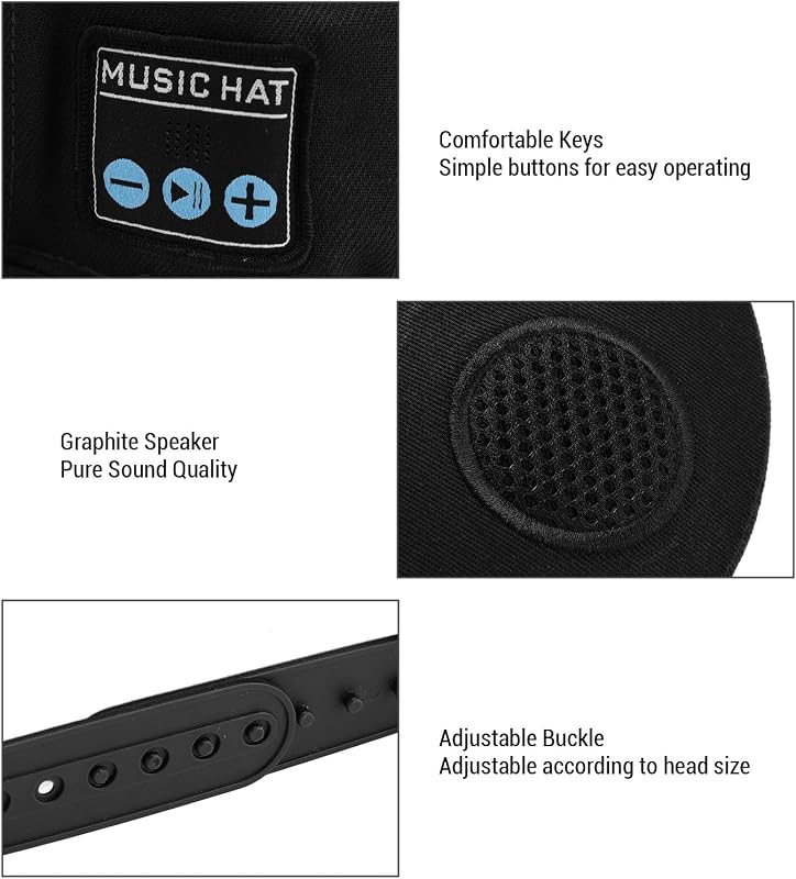 Bluetooth Music Cap, Sombrero de Altavoz Inalámbrico con 6h Tiempo de Juego y Diseño Lavable para Correr Al Aire Libre (Black)