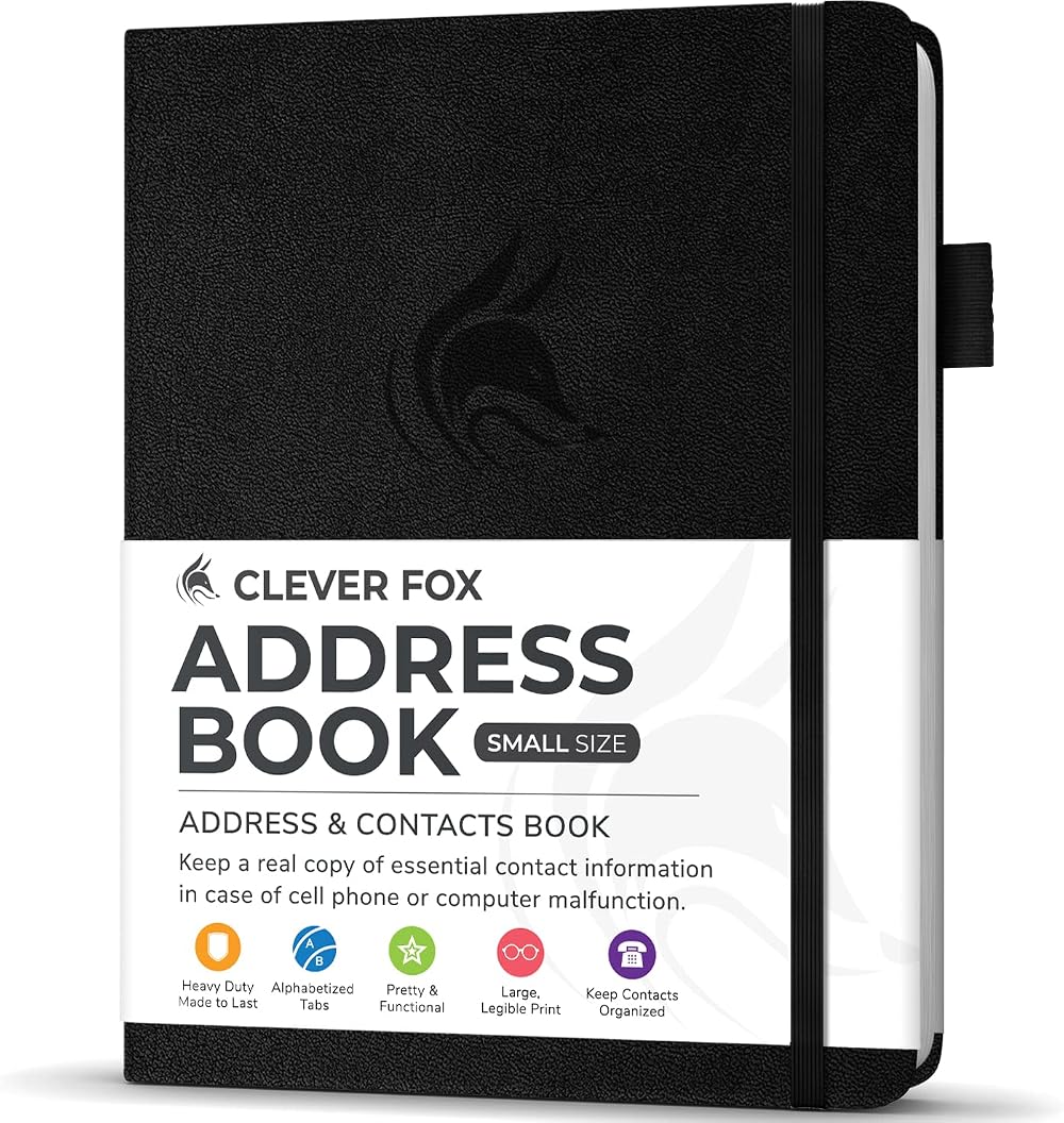Clever Fox Address Book with Alphabetic Tabs PU Leather Black 10.5x14cm