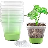 GOONMILL 12 Packs 3 Inch Square Plastic Nursery Pots, Clear Plant Pot with Soft Silicone Base for Easy Transplant, Flower Pots with Drainage Holes, Reusable Seedling Pots Starter Pots
