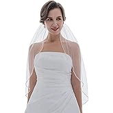 SAMKY 1T 1 Tier Crystal Pearl Beaded Edge Bridal Wedding Veil