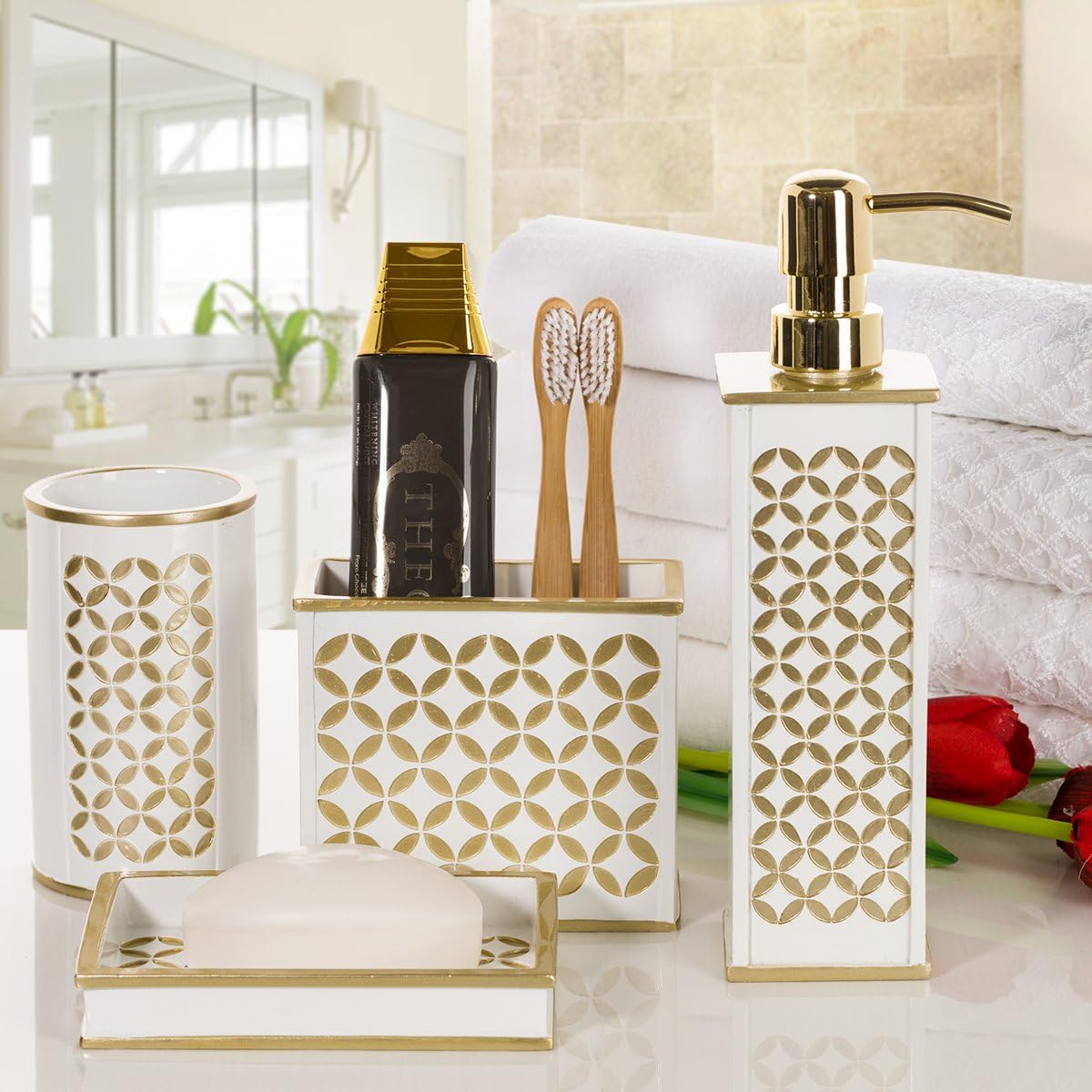 Creative Scents Milano Hand Soap Dispenser, Countertop Decorative Lotion Pump, Shower Dispensers, for Elegant Bathroom Decor, Mother of Pearl: Home & Kitchen