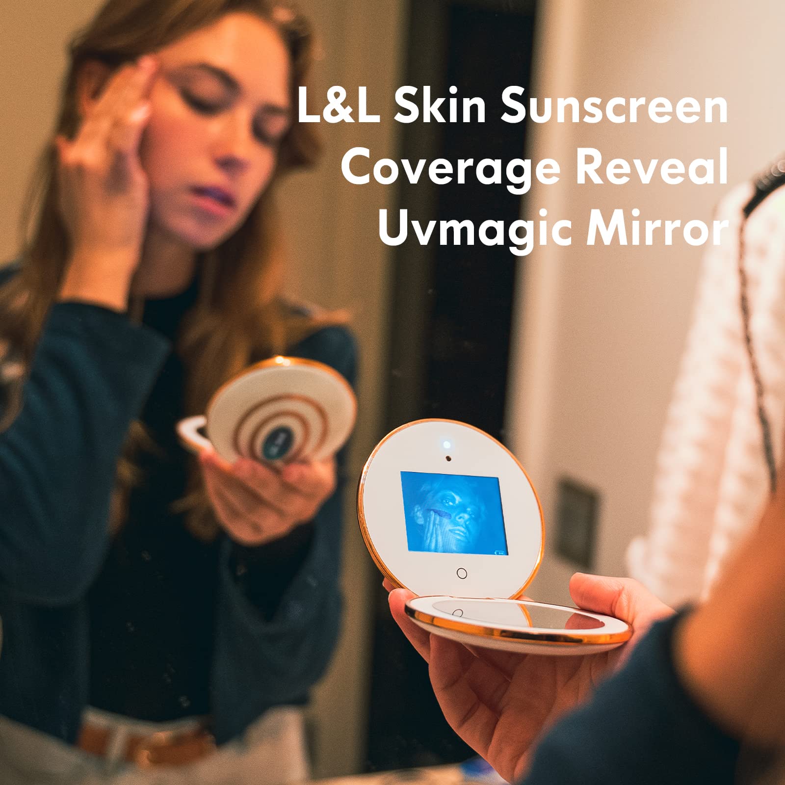 L&L SKIN UVmagic Mirror, Compact Mirror Design for Sunscreen Test, Travel Makeup Mirror with UV Camera for Sunscreen Coverage Test