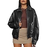 EVALESS Leather Jacket Women Faux Motorcycle Coats Fashion Oversized Bomber Zip Up Jackets Trendy Fall Winter Outfits 2025