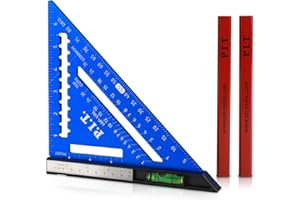 P.I.T. 7" Carpenter's Triangle Square with Bubble Level/Stainless Ruler, High-Grade Aluminum Alloy Rafter Square, Multi-Purpose Square Tool(Blue)