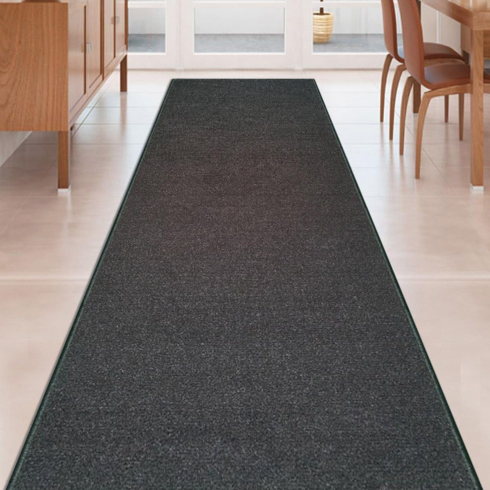 Black Solid Plain Rubber Backed Non-Slip Hallway Stair Kitchen Runner Rug Carpet 22in X 6ft