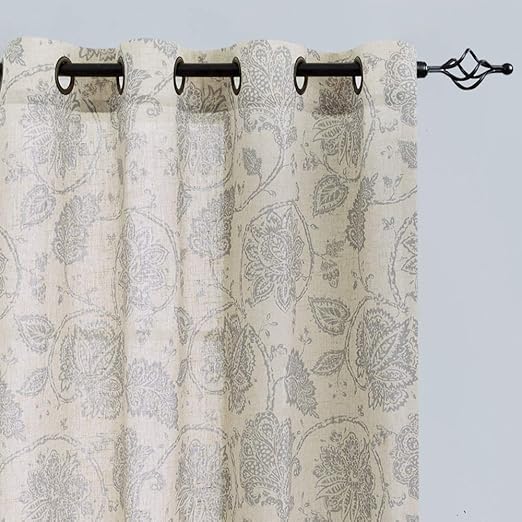 Amazon Com Paisley Scroll Printed Linen Curtains Grommet Top