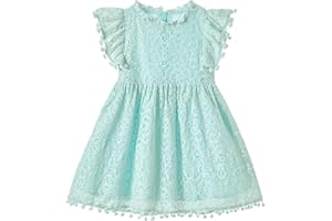 Niyage Toddler Girls Elegant Lace Pom Pom Flutter Sleeve Party Princess Dress