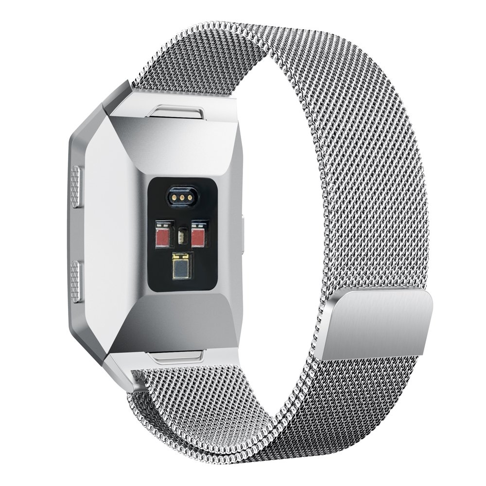 Fitbit Ionic Bands, BOCOL Stainless Steel Milanese Loop Metal Replacement Band with Unique Magnet Lock Accessories for Fitbit Ionic Small Large (Silver/Large)