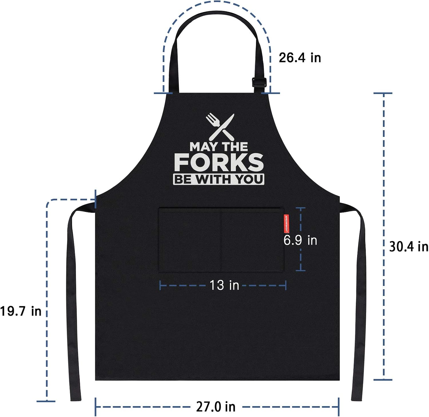 Mens BBQ Grilling Kitchen Aprons-May The Forks Be with You, Novelty Funny Cooking Apron for Movie Fans Black Chef Apron - Image 4