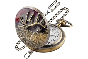 Realpoo Animal Patch Pocket Watch, Carved Animal Design Patch Pocket Watch for Men, Men's Pocket Watch with Waist Chain
