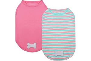 KYEESE 2Pack Dog Shirts Striped T Shirt Cotton Tank Top Soft Tee for Small Dogs Lightweight Clothes Sleeveless Dog Vest, Medium,Pink+Striped