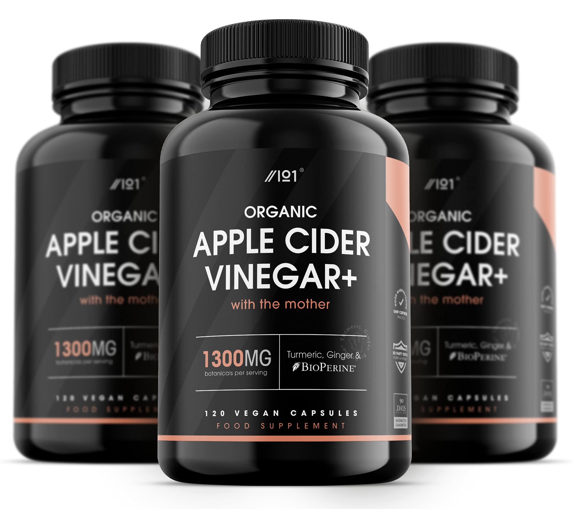 Organic Apple Cider Vinegar Capsules - 1300mg - with Turmeric, Ginger & Cayenne Pepper - Raw Unfiltered with The Mother, Keto Diet, 120 Capsules (3 Pack)