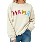 KIDDAD Womens New York Embroidered Sweatshirt Sherpa Crewneck Pullover Drop Shoulder sweatshirts Casual Long Sleeve Tops