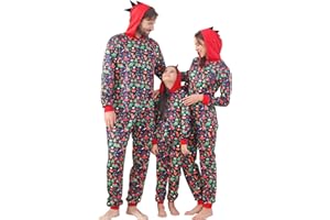 ANGELGGH Family Matching Christmas Onesie, Cute Vacation Reindeer Print One Piece Pajamas, Hooded Holiday Sleepwear Nightwear