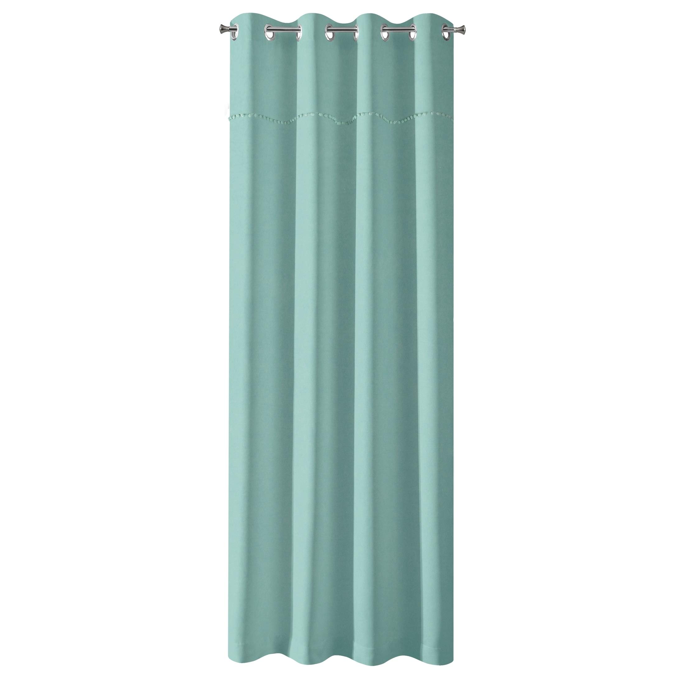 Eurofirany Curtain Smooth Textured Pompoms Pattern Trend Eyelets Funky Elegant Glamour Bedroom Living Room Light Turquoise 135 x 250 cm