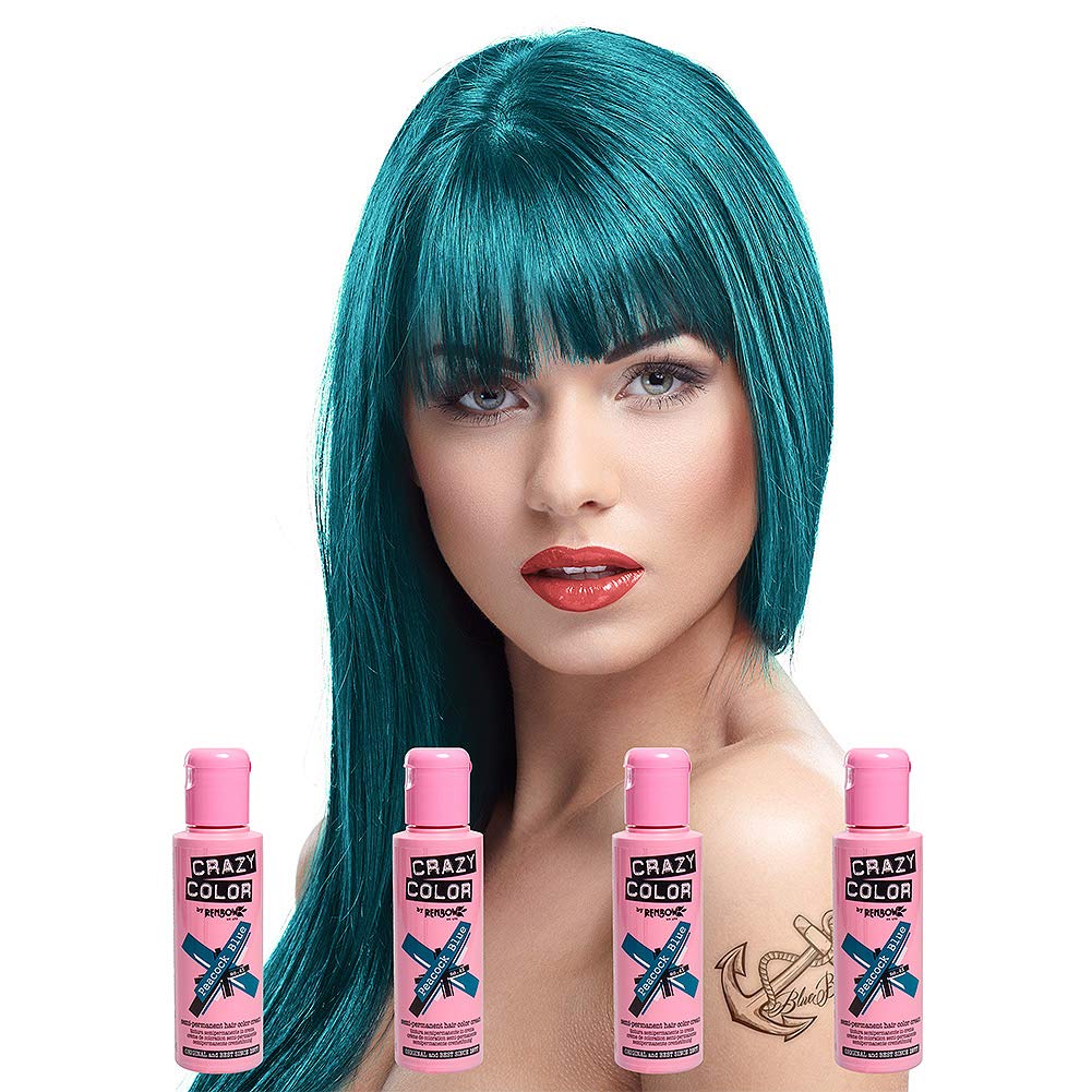 Crazy Colour Peacock Blue Semi-Permanent Hair Dye 4 Pack (4 x Blue)