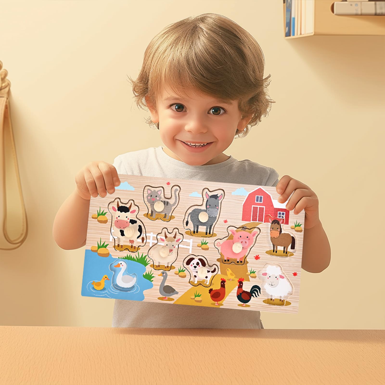 Wooderma Wooden Peg Puzzles for Toddlers 1-3, 2 Pcs Montessori Educational Learning Puzzle Toy Sets - Animal & Sea Themes Puzzles, Great Preschool Gifts for Girls and Boys (6.29 * 11.61in)