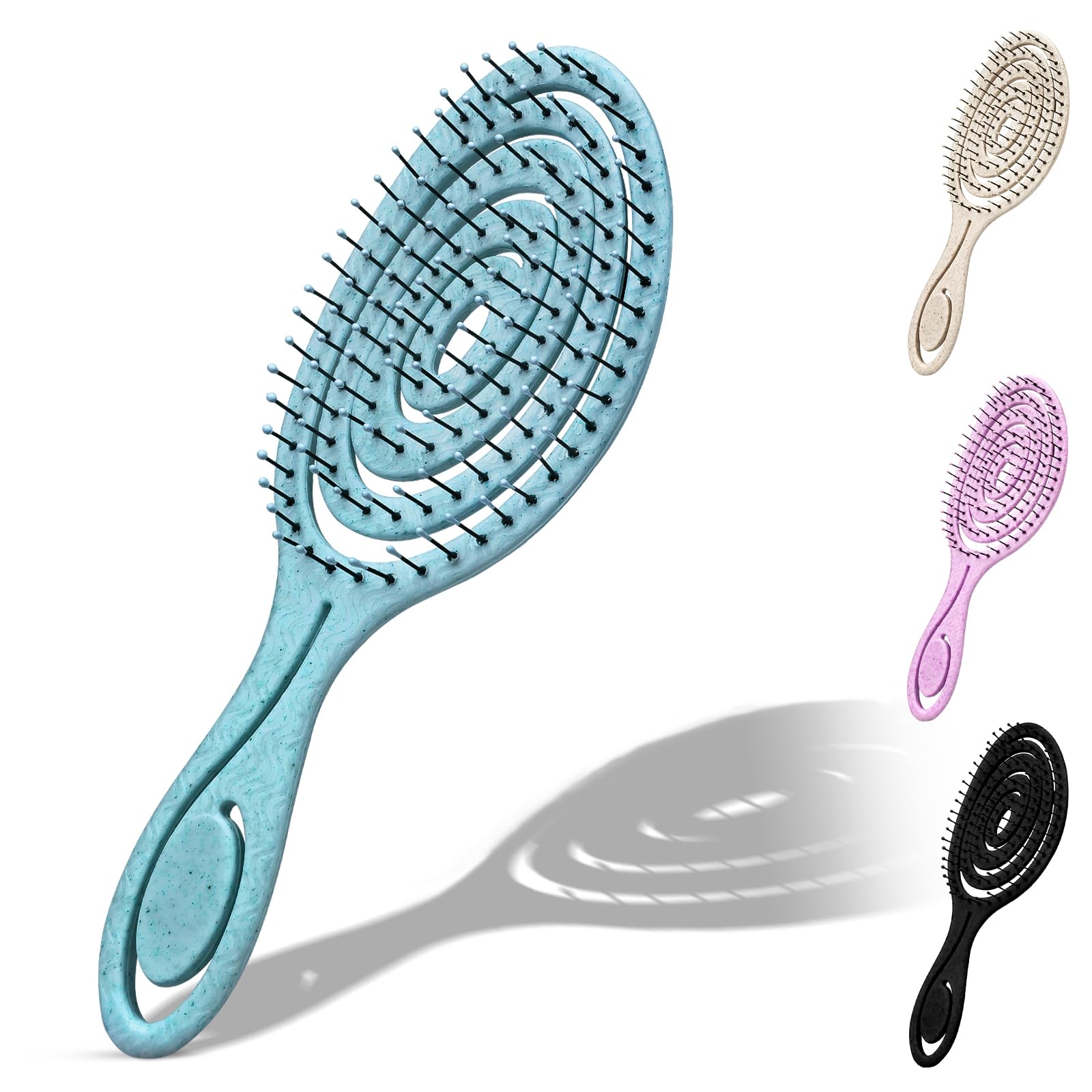 SUSNUAN Flexible Soft Pin Bristle Hair Brush, Detangling Wet & Dry Hair Brush, Gentle Spiral Brushes for Men , Comfortable Vented Detangle Brush, Anti Static Hairbrush For All Hair Types (Blue)