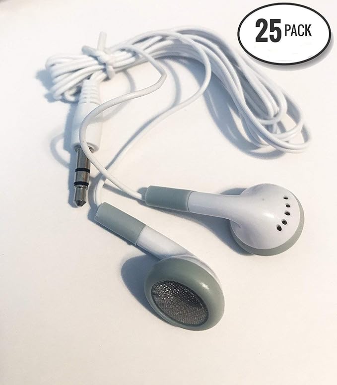25 Pack of White/Gray Earbuds Headphones Individually