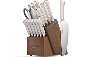 Knife Set, Astercook 15 Pcs Luxurious Kitchen Knife Set with Block, High Carbon German Stainless Steel Knife Block Set
