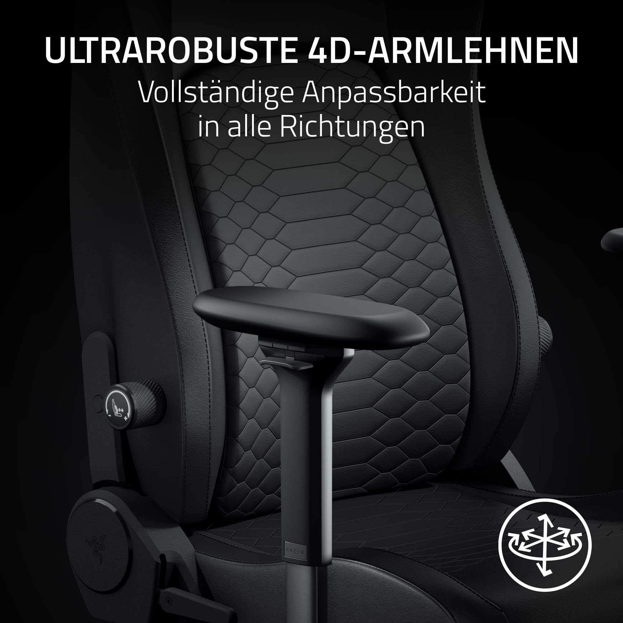 Razer Iskur V2 NewGen - Ergonomischer Gaming-Stuhl mit atmungsaktivem Gen-2 EPU-Leder mit Cooltouch Technologie - Hyperflex Lordosenstütze - breite Schulterbögen und Sitzfläche | Schwarz 7