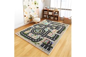 BYINGWD Analog ABC Kids Rug Playroom Car Rug Play Mat City Life Road Rug for Cars Fun City Map for Carpet for Bedroom Boys (47 * 70 inches, Evening City)