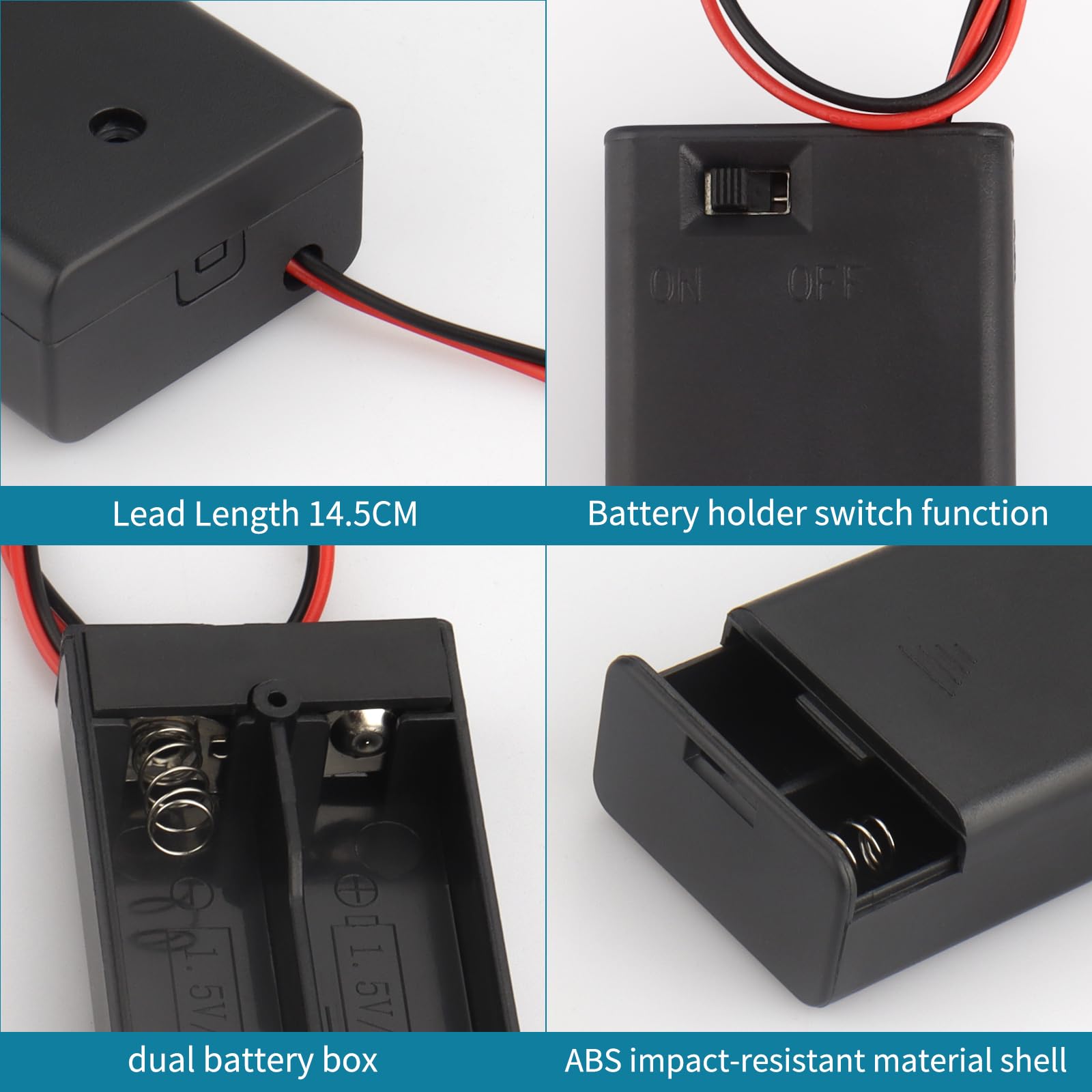 VWEICYY 6PCS 2 x 1.5V AA Battery Holder Enclosures with Wire Leads and On/Off Switch (6)