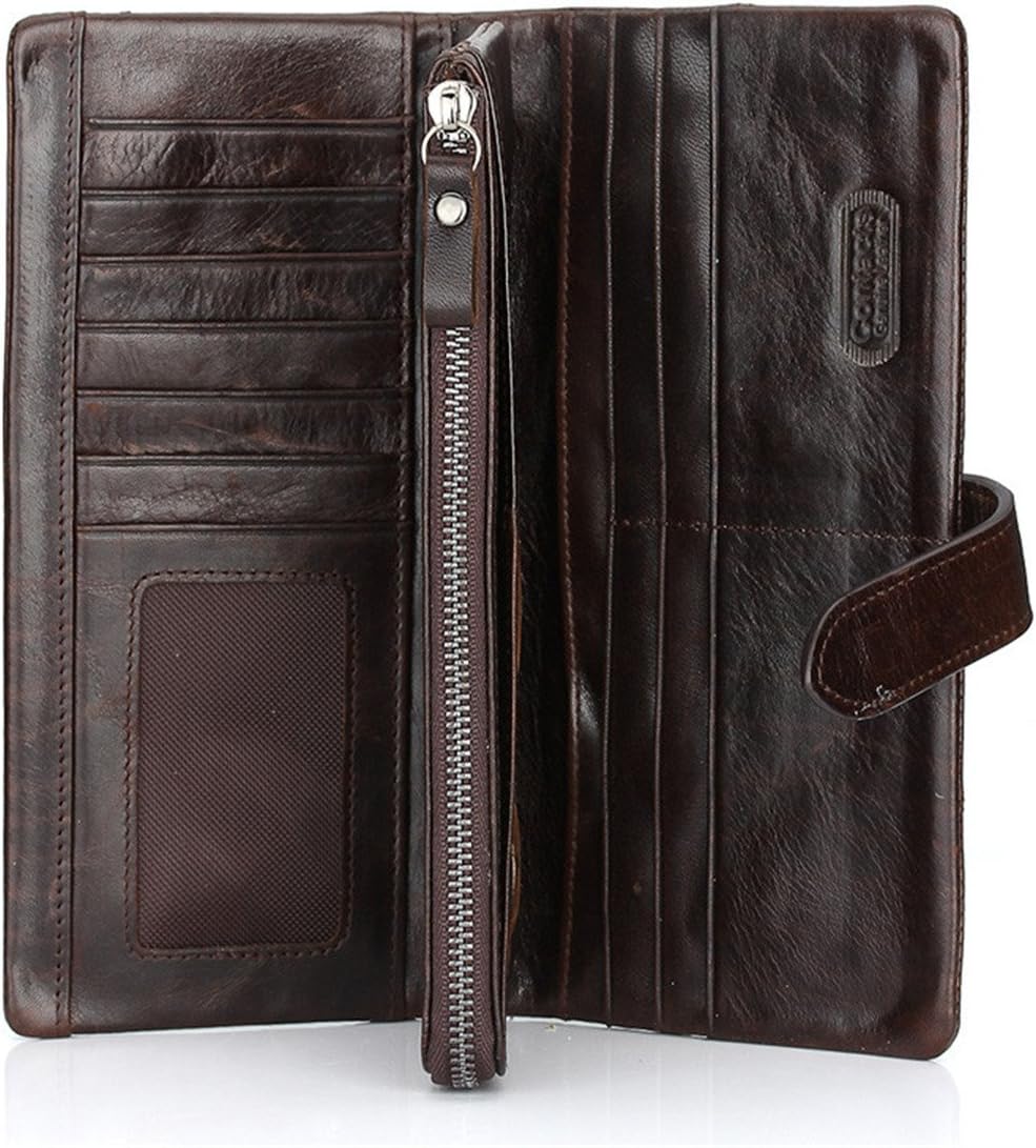 CONTACTS Mens Leather Wallet Purse with Zip Pocket Womens Secretary Phone Pocket Long Wallet (Coffee) - Image 5