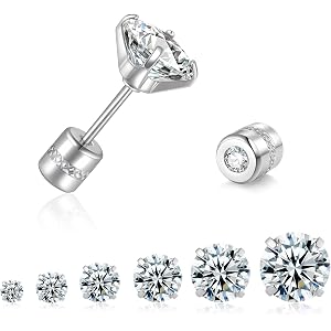 Titanium Hypoallergenic Stud Earrings for Women Mens Nickel Free Earrings | Silver Screw on Flat Back Surgical Stainless Stee
