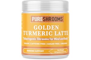 Canadian Made Organic Turmeric Latte Powder, Caffeine Free, 95% Curcuminoids - w/ Organic Lion's Mane, Turkey Tail Mushroom E