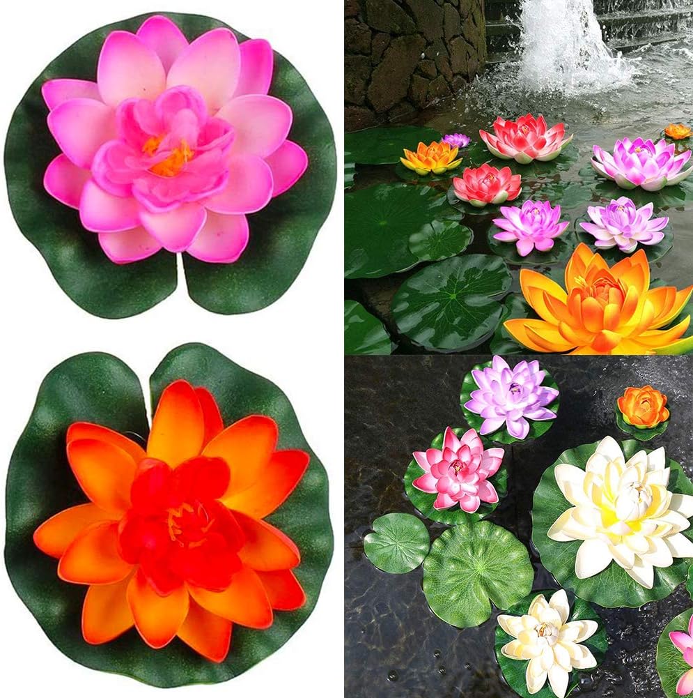 FANDE Artificial Floating Foam Lotus Flowers, 6 Pcs Floating Pond Decor Water Lily, Artificial Floating Pond Plants Decor - Image 4