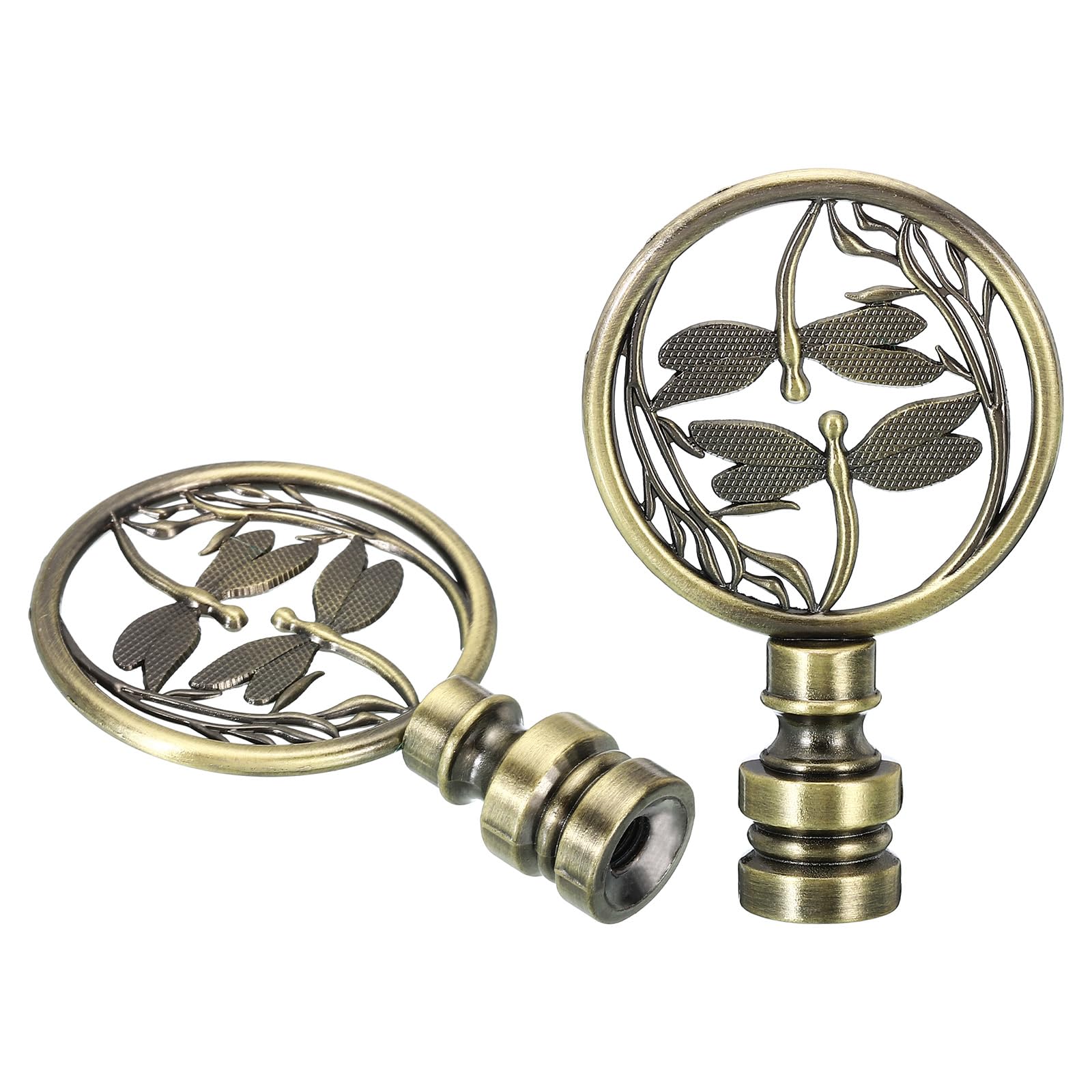 PATIKIL Bronze 1/4-27 Lamp Finial Cap Nut, 2 Pack, Solid Metal, Zinc Alloy, Round, Leaf Pattern, Brushed Finish, Screw-on Mount, Lamp Shade Decoration