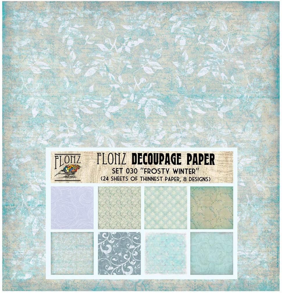 Decoupage Paper Pack (24 Sheets 6"x6") Frosty Winter Ice Patterns FLONZ Vintage Styled Paper for Decoupage and Craft