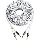 HANNLINTE 12AWG Speaker Cable (10 Feet), 1 Pack Premium Heavy Duty Braided Speaker Wire with Dual Gold Plated Banana Plug in-Wall CL2 Rated, Oxygen-Free Copper (White)
