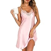 Vlazom Women Sexy Lingerie Satin Nightgown Silk Chemise Mini Slips V Neck Negligee Sleepwear with Adjustable Straps