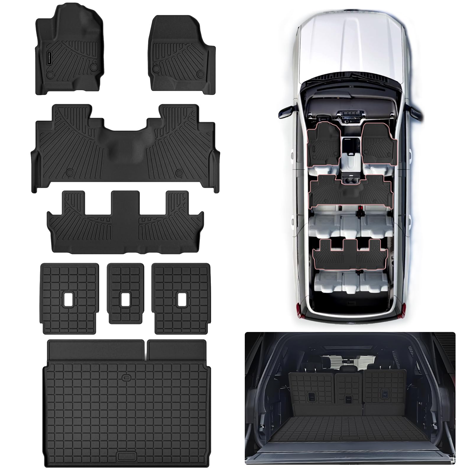 Photo 1 of SANBAN-AXE Full Set Floor Mats & Trunk Liner for 2025 Ford Expedition (Only Fit MAX 8-Seat | 2 Row Bench Seat) | TPE All-Weather Liners with Cargo Mat - Custom Fit, Non-Slip, Waterproof