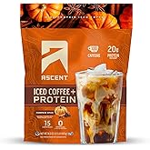 Ascent Iced Coffee Protein Powder - High Protein Coffee Powder, 20 g Protein & 100 mg Caffeine - 15 Servings, Pumpkin Spice