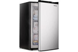 EUHOMY Upright freezer, 3.0 Cubic Feet, Single Door Compact Mini Freezer with Reversible Stainless Steel Door, Small freezer for Home/Dorms/Apartment/Office, Silver