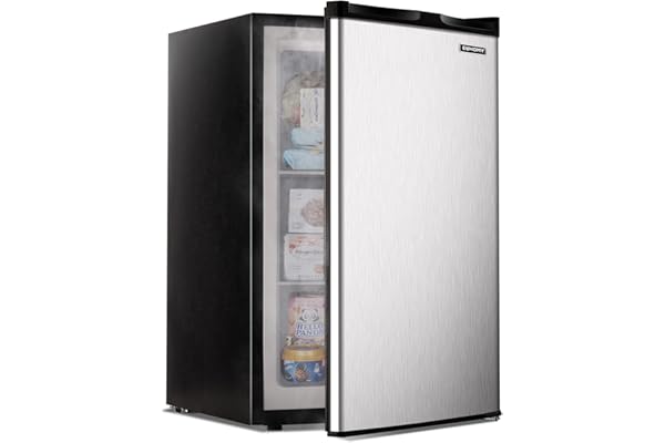 EUHOMY Upright freezer, 3.0 Cubic Feet, Single Door Compact Mini Freezer with Reversible Stainless Steel Door, Small freezer for Home/Dorms/Apartment/Office, Silver