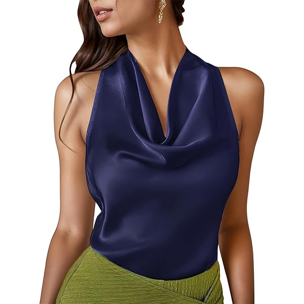 Blusas Básicas De Satén De Seda Para Mujer, Sin Mangas, Con Cuello