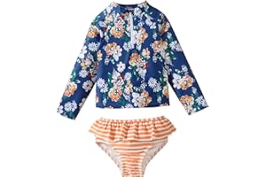 DREAM BUS Toddler Girls Long Sleeve Swimsuit 2 Piece Rashguard Set Sun Protection Baby Girls Bathing Suit Kids Swimwear