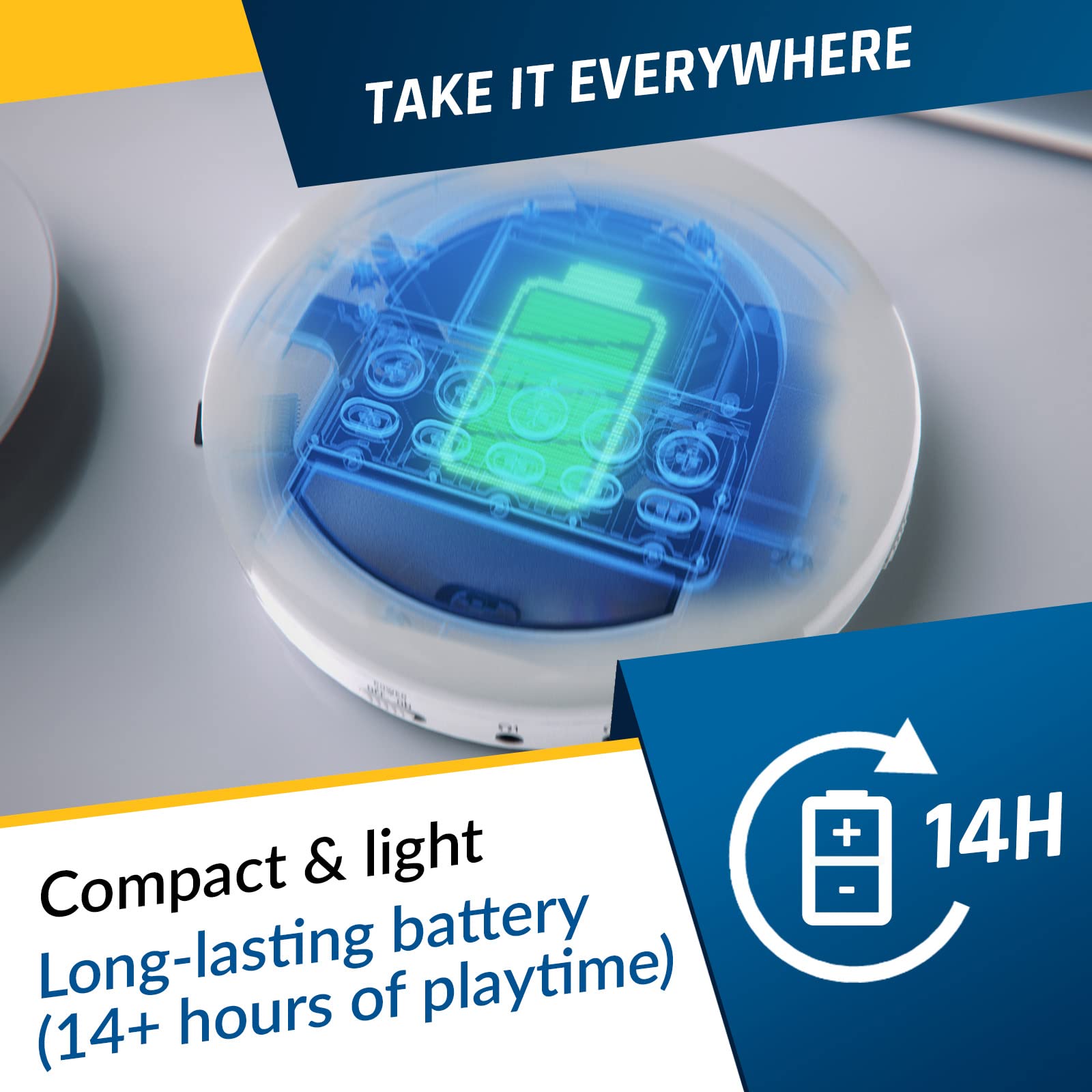 KLIM Nomad - New - Portable CD Player with Long-Lasting Battery - with Headphones - Radio FM - Compatible MP3 CD Player Portable - TF Card Radio FM Bluetooth - Ideal for Cars - White