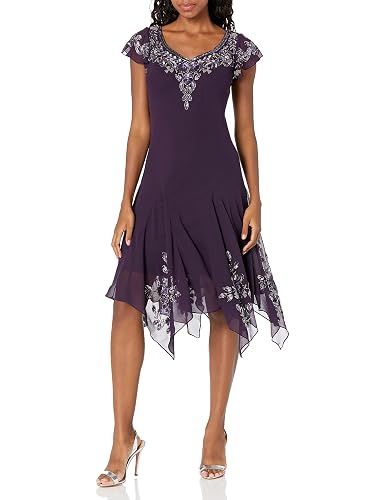 j kara flutter sleeve beaded dress Women's Petite Hanky Hem Short Cocktail Dress, Plum/Multi, 8P in Kenya Color:Baby blue (picture) long dress with a high heels GUIZIO Ivy Mini Dress