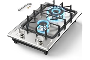 ANHANE 12 Inch 2-Burner Gas Stove: Portable Stainless Steel Propane Cooktop for RV, Apartments & Outdoor – Dual Fuel LPG/NG, Easy to Clean Built-in Gas Cooktop